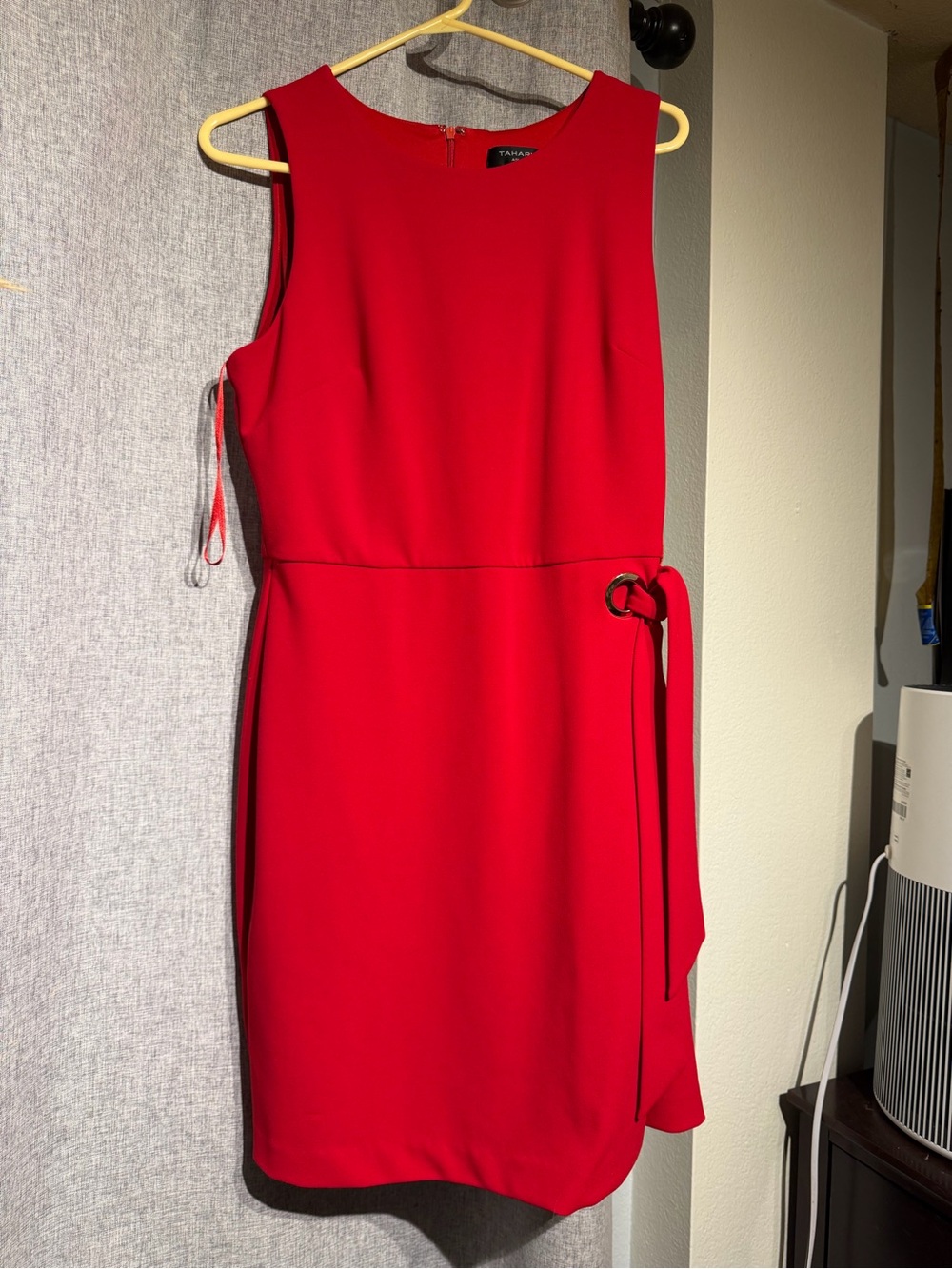 Tahari Red Sleeveless Sheath Dress with Side Ring Detail